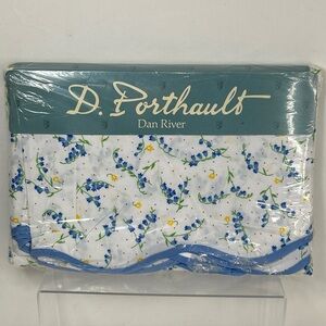 NOS Vtg D. Porthault For Dan River Queen Flat Sheet Danielle Floral Scalloped